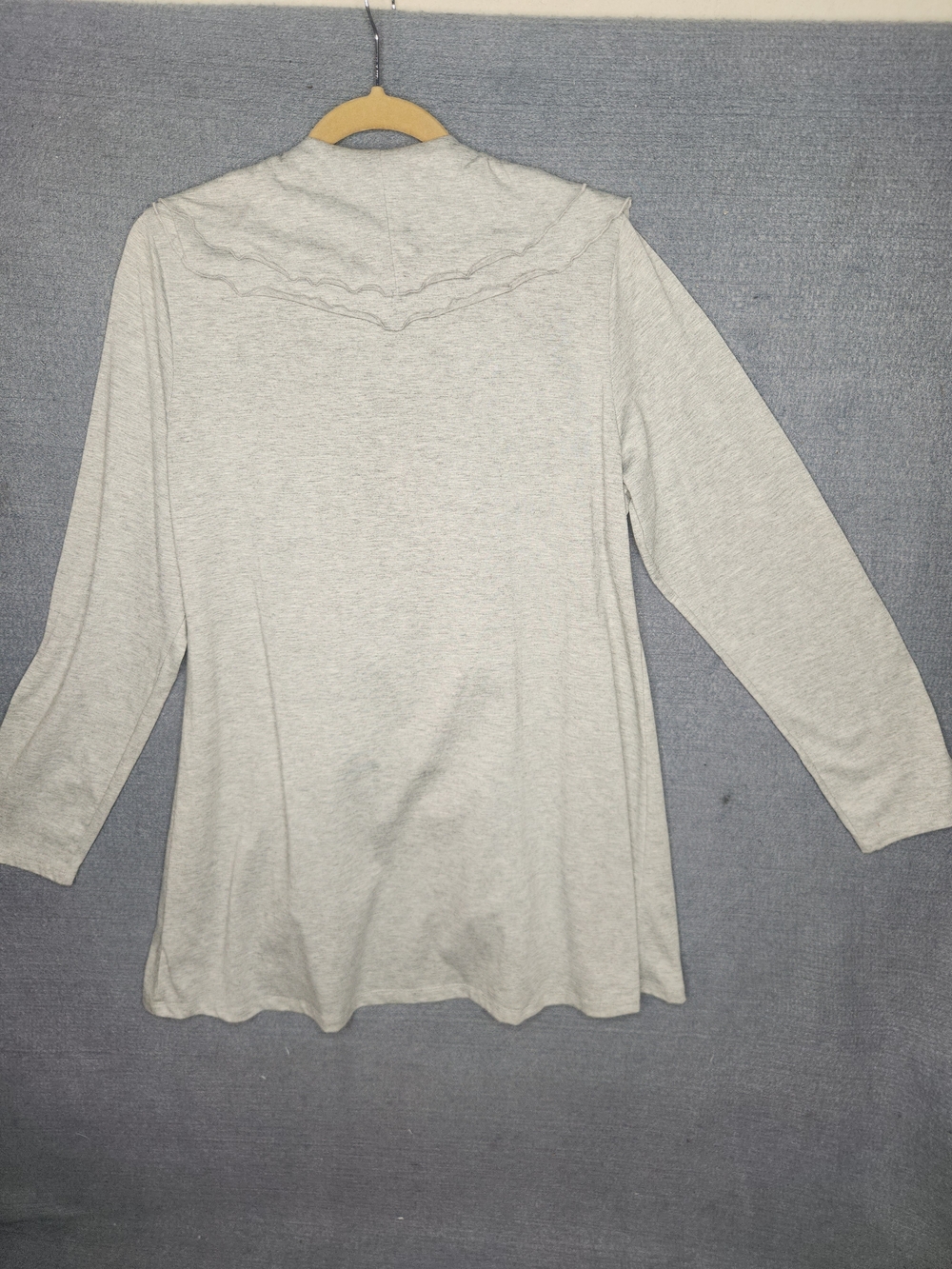 Light Gray Ruffled Open-Front Cardigan Sweater - Picture 7 of 7